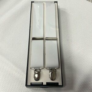 Mens suspenders. Adjustable with metal clips. Color: White